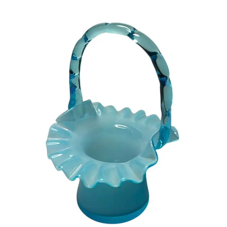 Vintage Fenton Blue Overlay Glass Basket