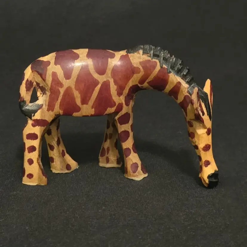 Giraffe Hand Carved Painted Wood with Head Down 3½" L × 2½" T Unbranded Vintage