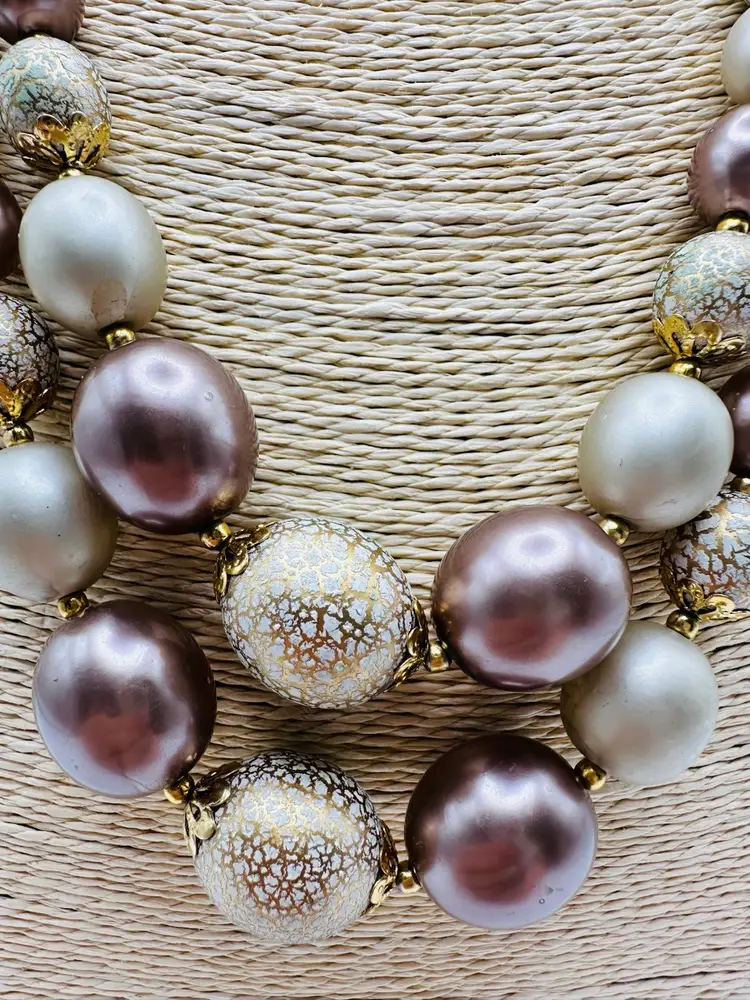 Vintage Multi Strand Hong Kong Crackle Beaded Necklace