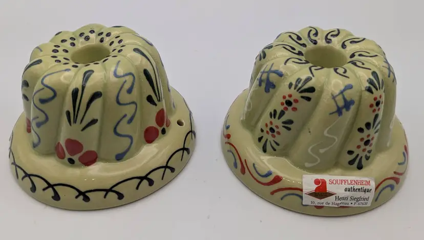 Authentic Kugelhopf Molds Hand Painted Soufflenheim France Set of 2