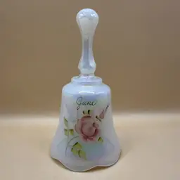 Fenton Iridescent Ivory Hand Painted June Rose Birth Month Bell 4”