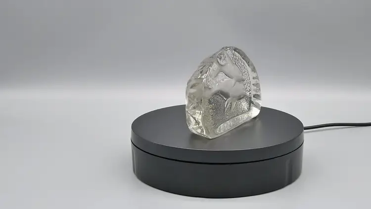 Dolphin with Baby Intaglio Clear Ice Art Glass Paperweight Coastal Beach Candle Decor 4"