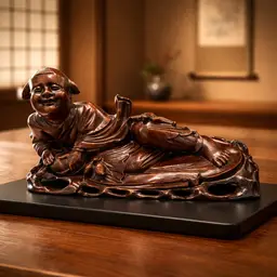 Antique Asian Hand Carved Hardwood Figurine of Buddha Desciple or Lohan, 14.5"