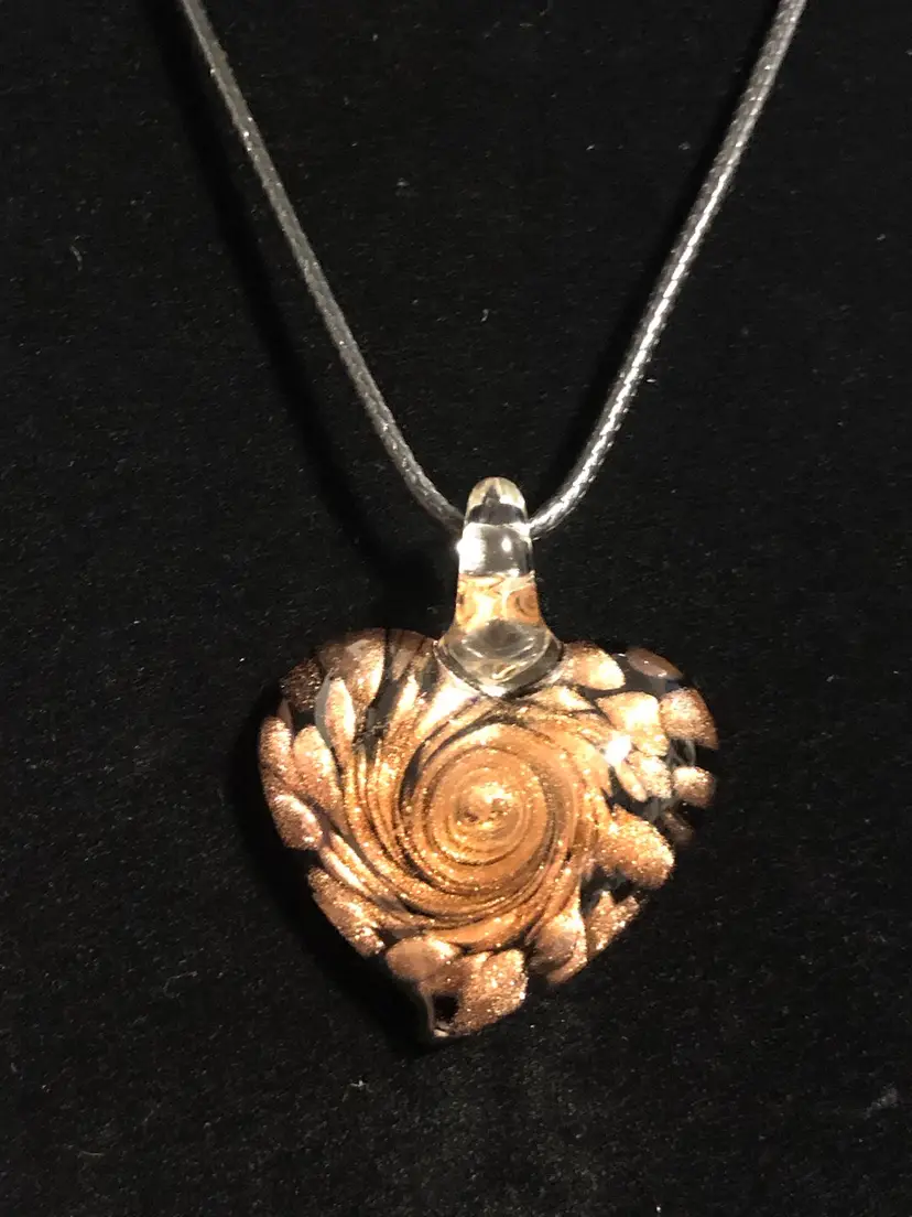 Hand-Blown Art Glass with Copper Aventurine Heart Pendant Necklace