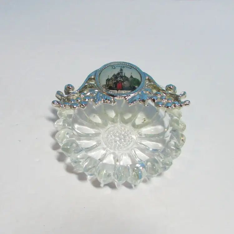 vintage Disneyland Parks crystal flower silver tone metal trinket dish ashtray