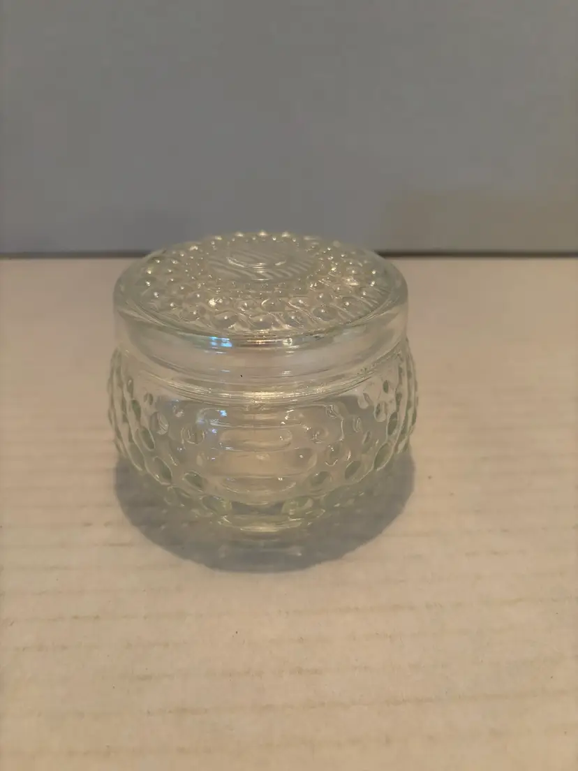 Vintage Hobnail Powder Jar/Trinket Box Clear Pressed Glass 2.5in Tall w/Lid