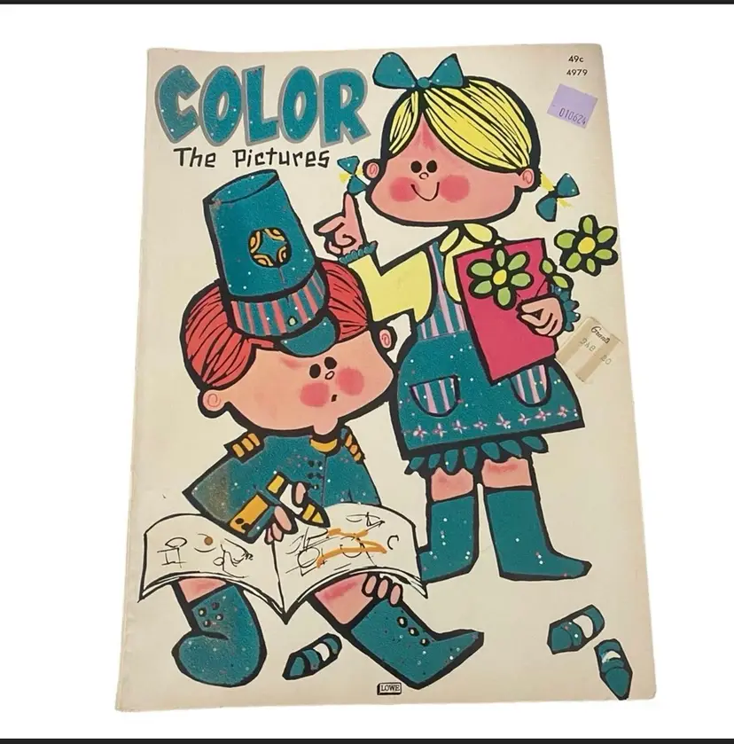 60's Flocked children Color the Pictures coloring book UNUSED