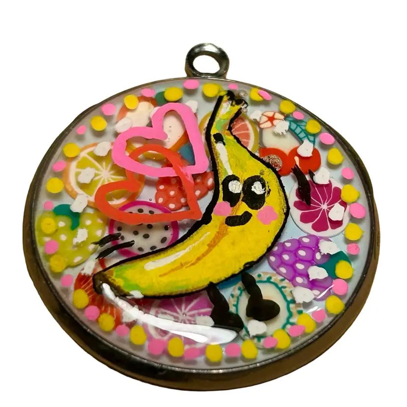 Made By Me,  Hand Painted Layered Resin Art Pendant, Banana