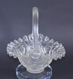 VTG Fenton Frosted Glass Strawberry Basket Crystal Mist Crimp Edge