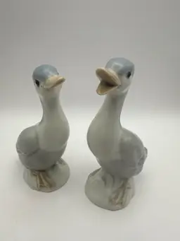 Otagiri OMC Japan Vtg Porcelain Duck Figurine Matte Grey Blue Set of Two 4.5in H