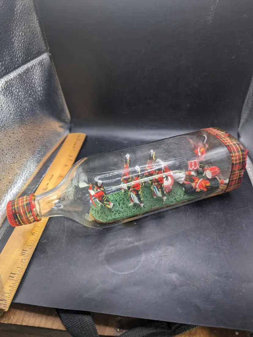 Vintage Scottish Musician Soldiers in a Scottish Whiskey Bottle As Is