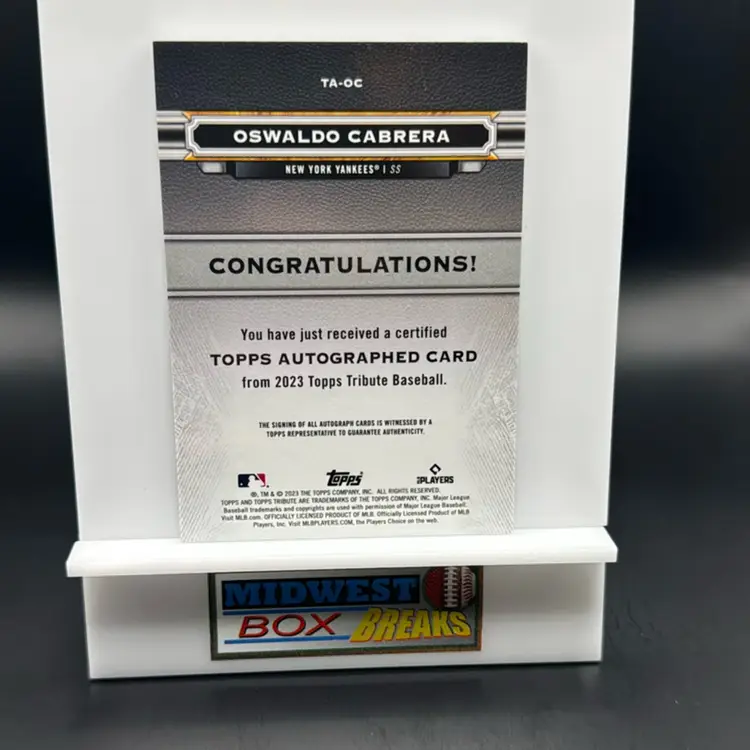 Oswaldo Cabrera Rc Auto 42/50 Purple 2023 Topps Tribute New York Yankees MBBCRD