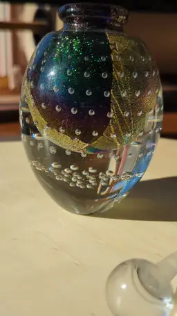 Robert Eickholt art glass bullicante large perfume bottle, signed 1994 with stopper