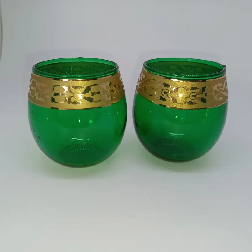 Biedermann & Sons Green Glass Tealight Candle Holder with Gold Trim