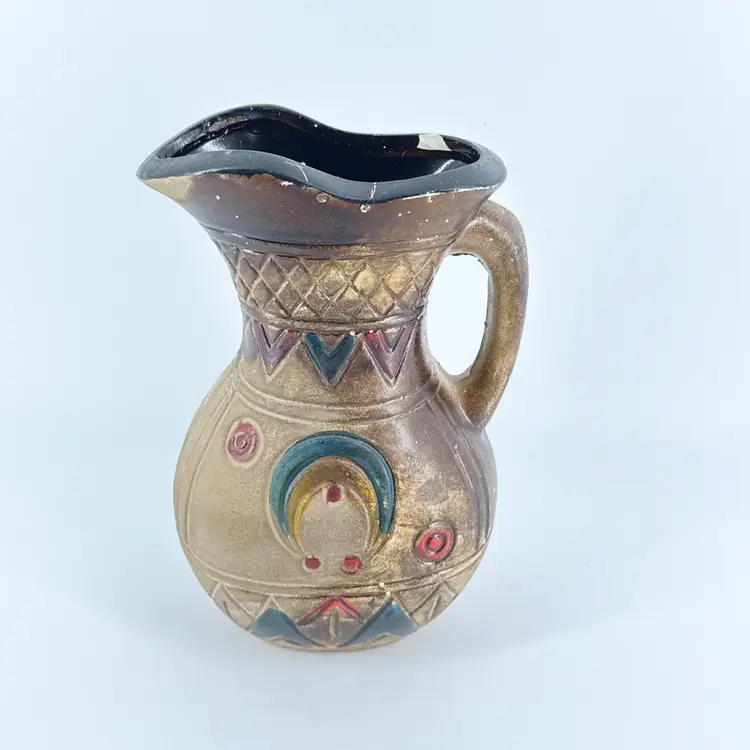 Native American 7" Chalkware Hand Painted Pitcher