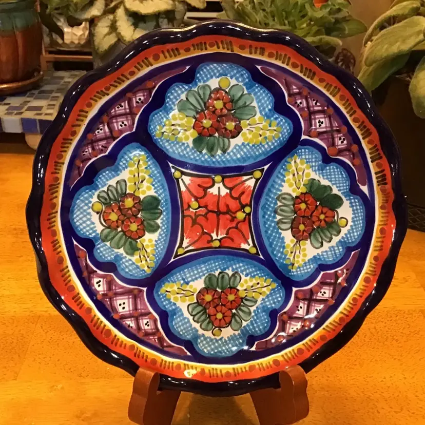 Mexico Colorful Talavera Plate 8 in Hearts Flowers Arte Cruz Lead Free