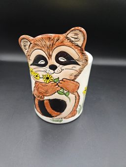 Hobbyist Ceramic Raccon Planter Signed Deb