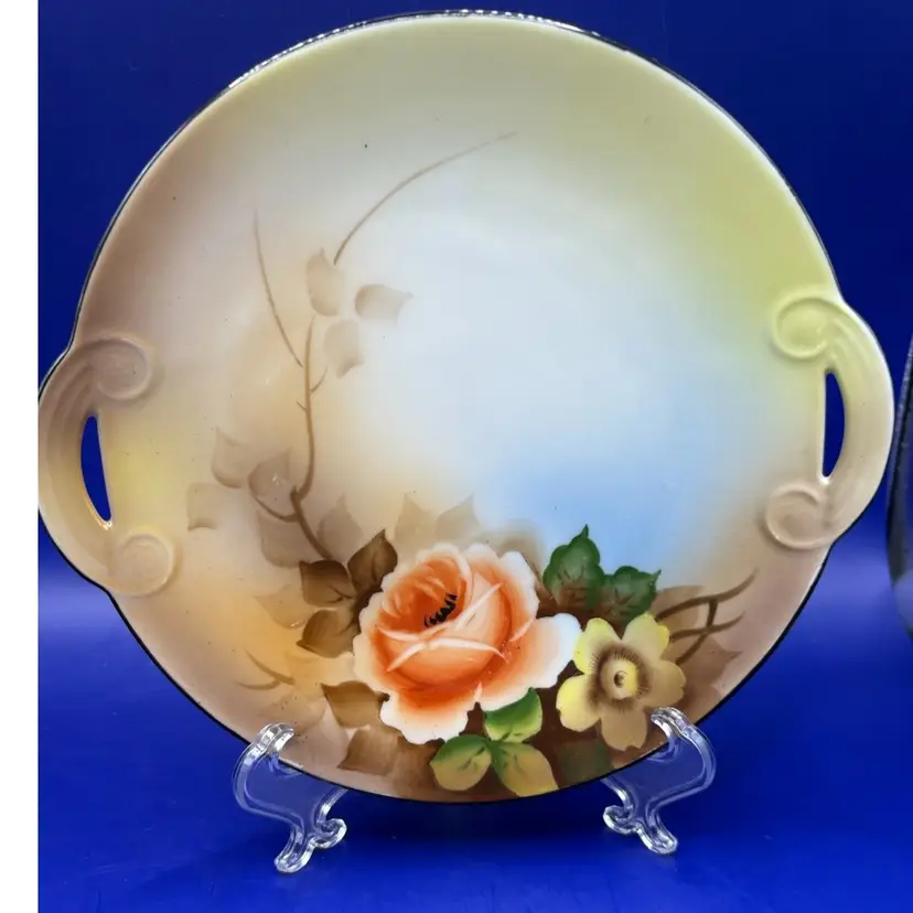 Noritake Hand Painted Floral 2 Handle Dish