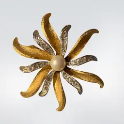 7.   Gold And Silver Tone Signed Judy Lee White Rhinestones And Faux Pearl Star Flower