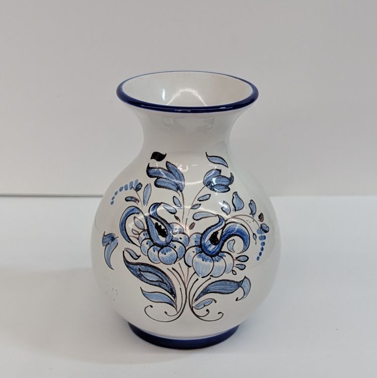 Vintage A. Montagnon Vase Blue Florals French Nevers Pottery Signed "Gd M" 4"