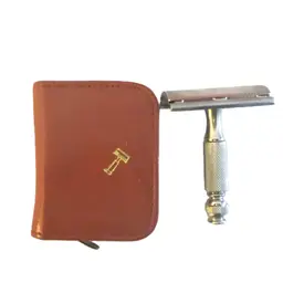 Vintage Travel Razor With Genuine Leather Case Dresser Decor