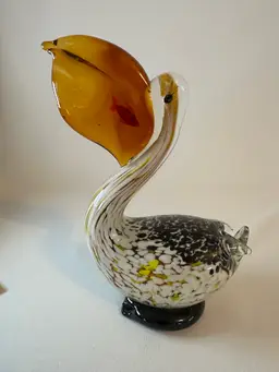 Hand Blown Art Glass Pelican With Fish in Mouth 7” Paperweight