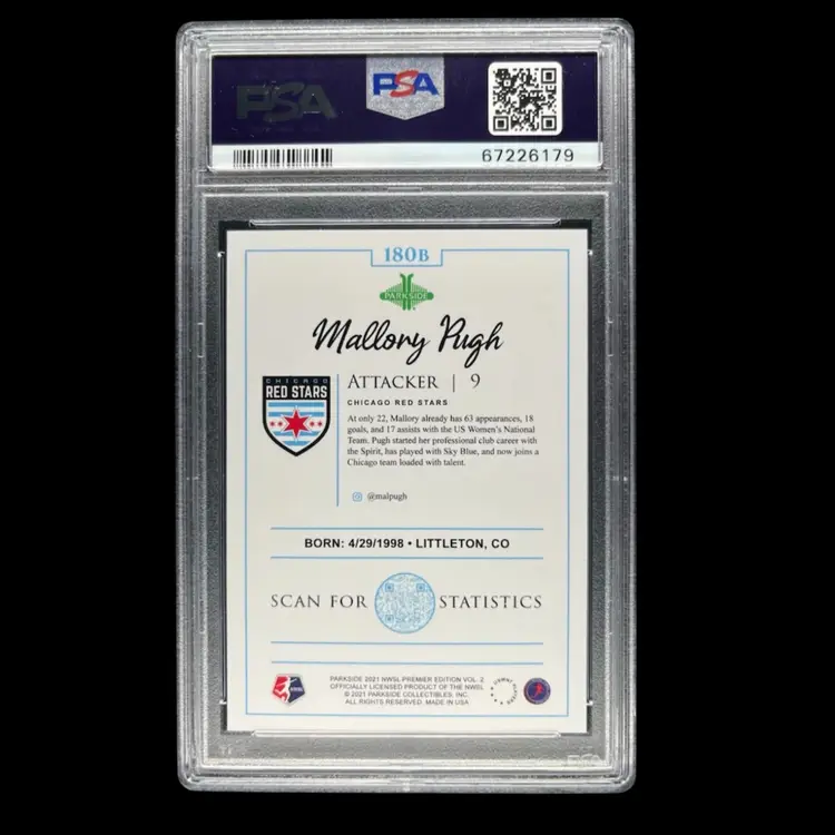 Mallory Pugh (Swanson) 2021 Parkside NWSL Black And White /700 PSA 10 Soccer Card