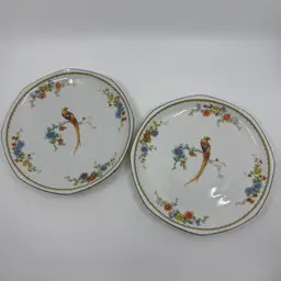 2 Vtg MZ Altrohlau CMR Czechoslovokia GOLDEN PHEASANT Octagon 8 1/2" Plate