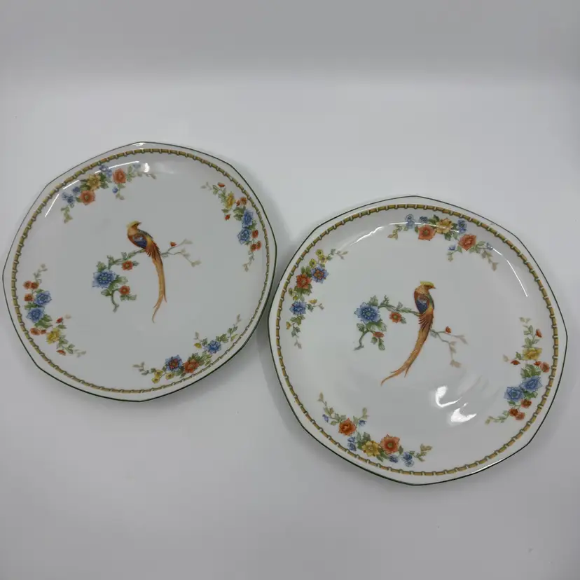 2 Vtg MZ Altrohlau CMR Czechoslovokia GOLDEN PHEASANT Octagon 8 1/2" Plate