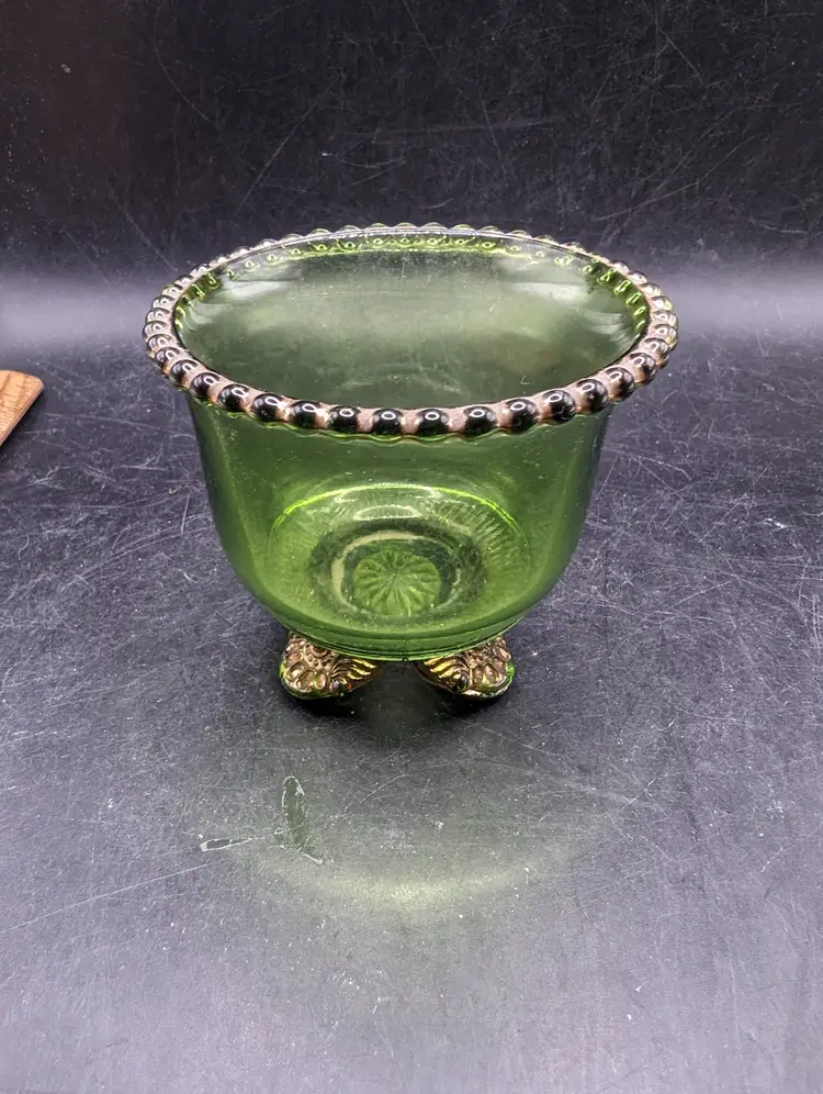 EAPG EMERALD GREEN COLORADO LACY MEDALLION US GLASS Footed Toothpick Holder Cup.