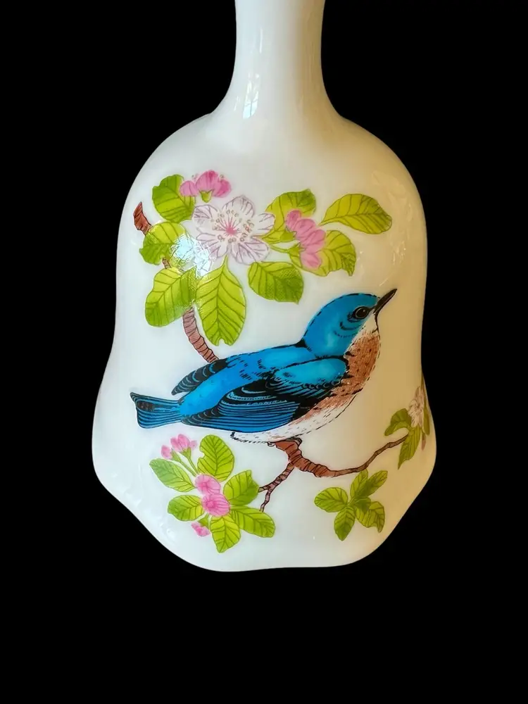 Vintage Otagiri Blue Bird Cherry Blossom Hand Painted Porcelain Bell Japan