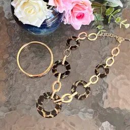 Nine West Animal Leopard Print Disc Necklace & Matching Bangle Bracelet