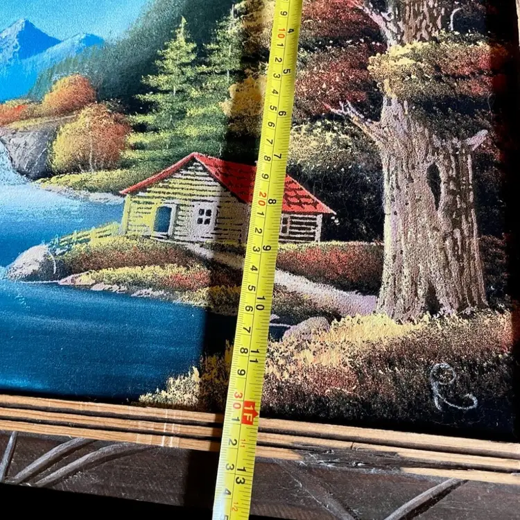 Black Velvet Cabin Scene Painting Vintage Folk Art Hecho en Mexico