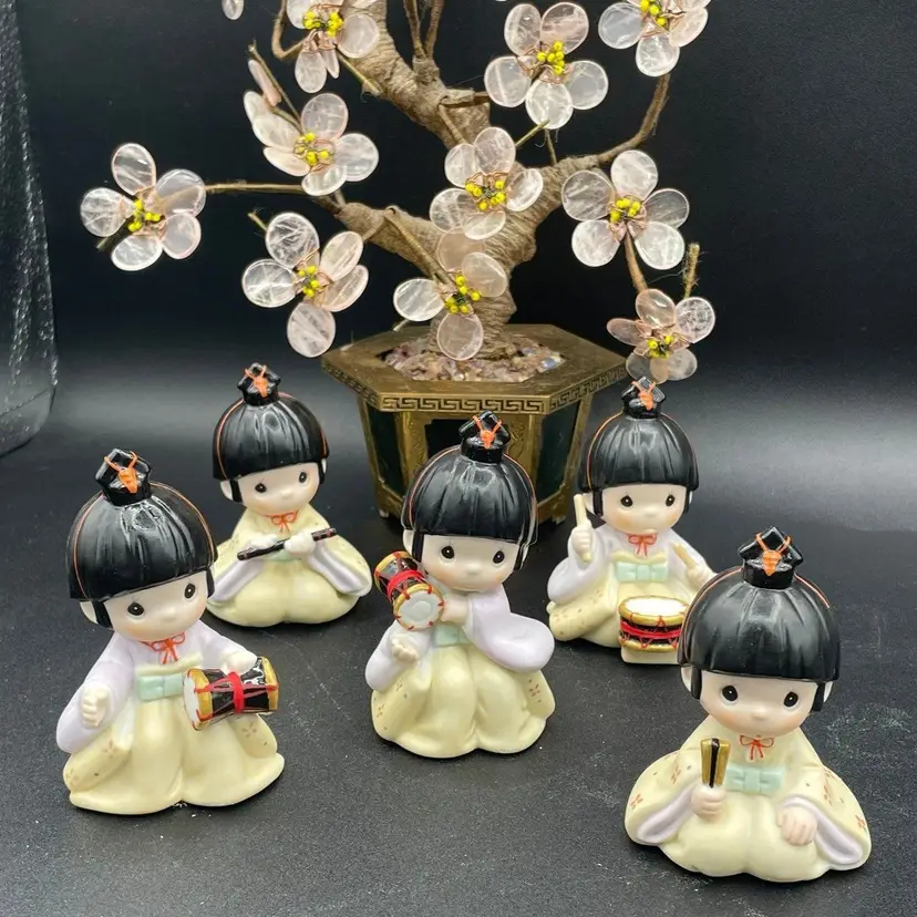 RARE Precious Moments Rhythm & Flute 5 pc Set Japanese Girls 791091 NIB ENESCO