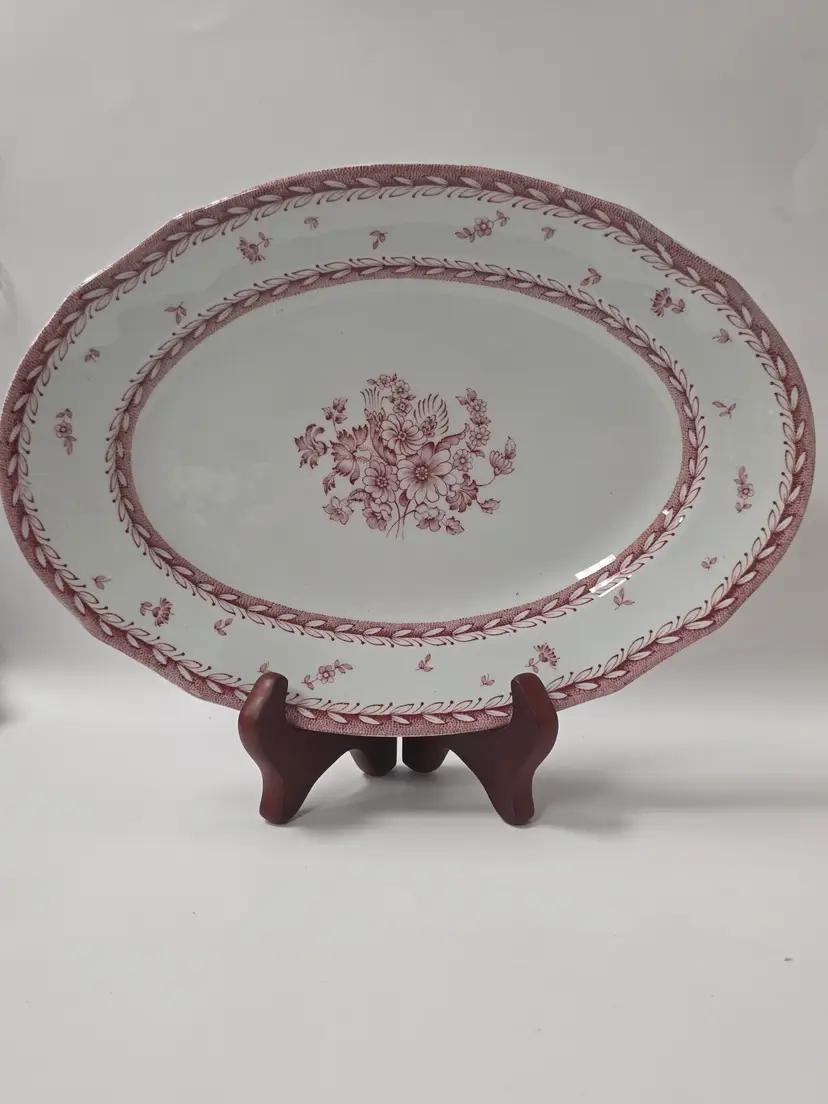 Vintage Arabia Suomi Finlandia Oval Serving Dish Finn Flower Red FF101