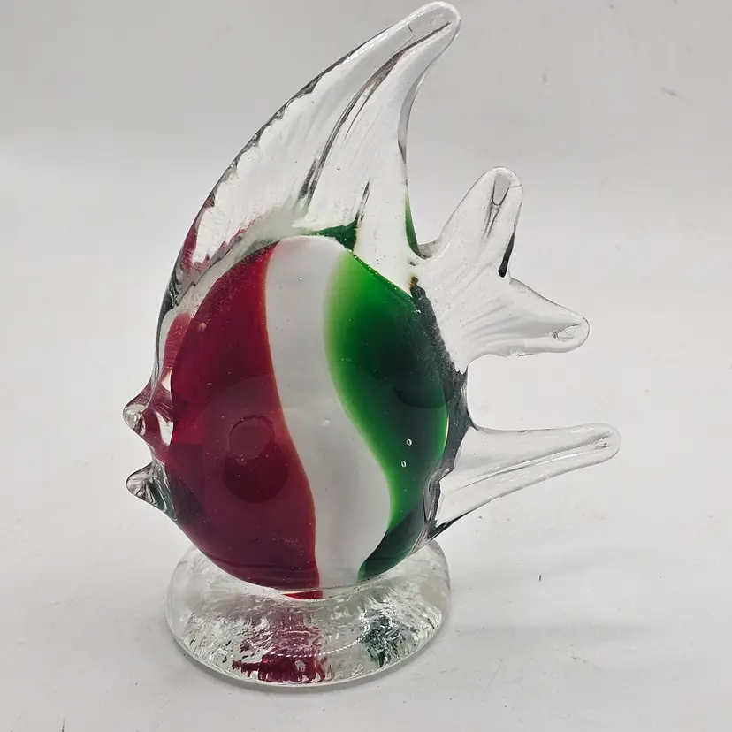 Art Glass fish colorful Paperweight figure red white green