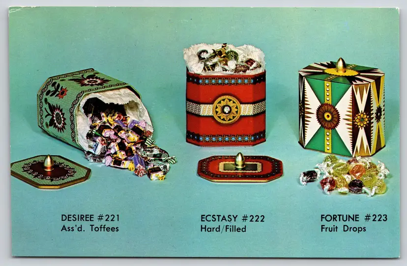 Postcard Candies in Gift Tins S L Kaye Company Inc Imported from England  -  11617