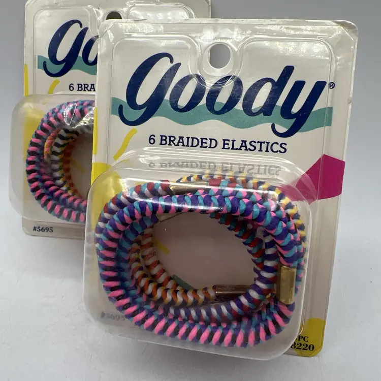 2 Vtg Goody 6 Braided Elastics Hair Ties 90s Ponytail Holder Colorful 1990 NEW