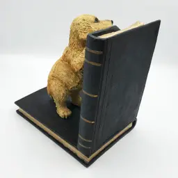 Barnes and Noble Golden Retriever Puppy Chewing On A Black Book Single Bookend, Heavy