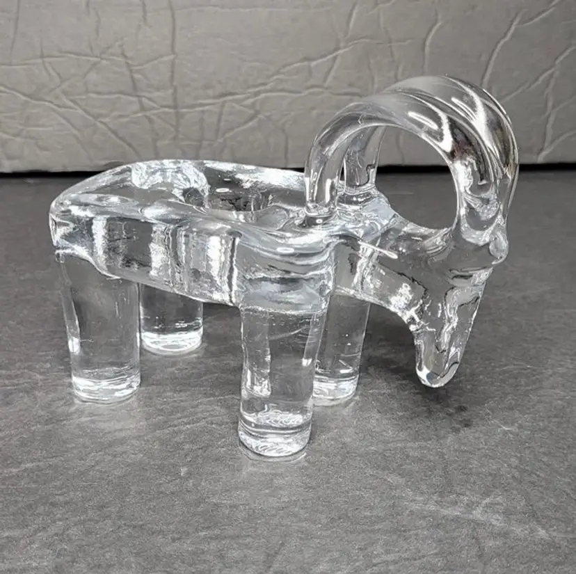 Kosta Boda Crystal Julbock Candlestick Holder by Bertil Vallien Vintage 1970's
