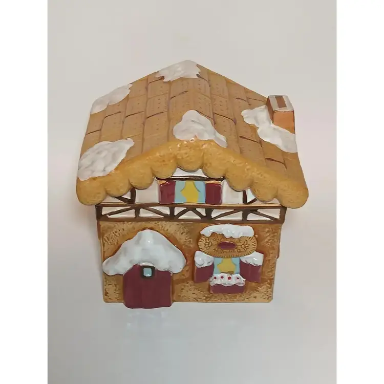 Vintage ENESCO Gingerbread House Cookie Jar Christmas -Holiday Canister (Japan)