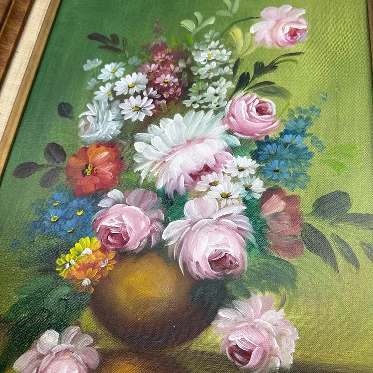 GORGEOUS Large Framed Vintage Floral Still-Life Original Oil Painting Signed