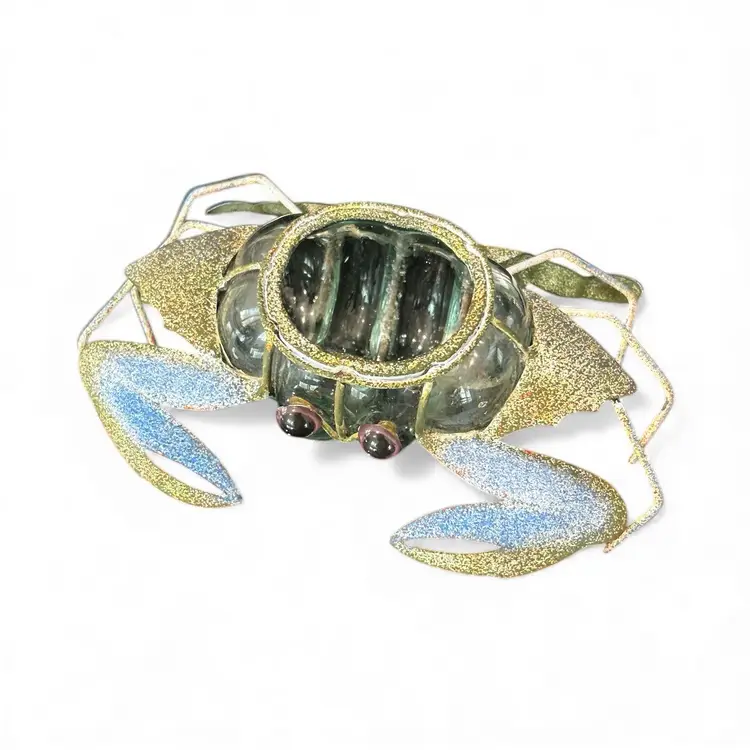 Metal Blue And Green With Clear Glass Crab Votive Candle Holder
