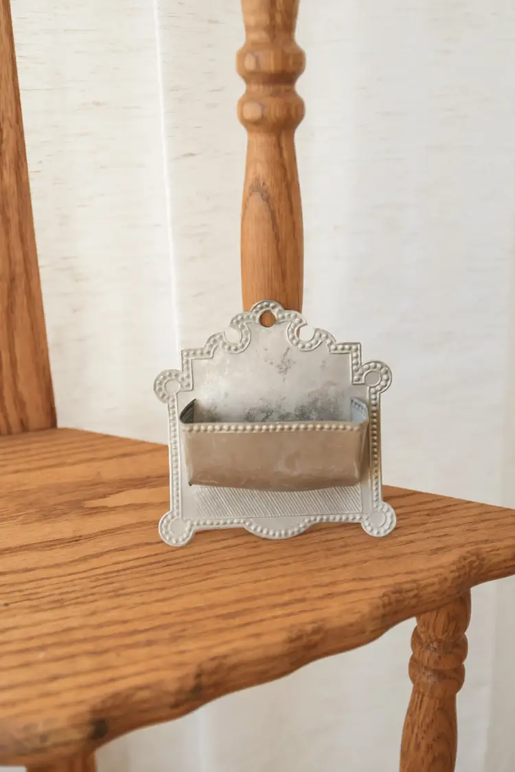 Antique Early American Embossed Tin Wall Match Holder Pocket Primitive Silver