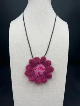 Made By Me Needle Felted Flower Pendant 2 1/4” On 18” Cord With Lobster Clasp