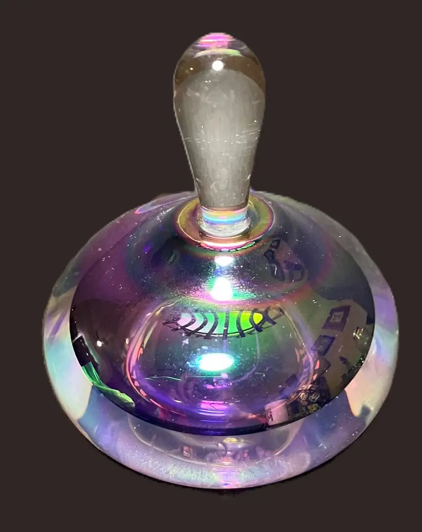 Handblown Art Glass Purple Irridescent Perfume Bottle Signed