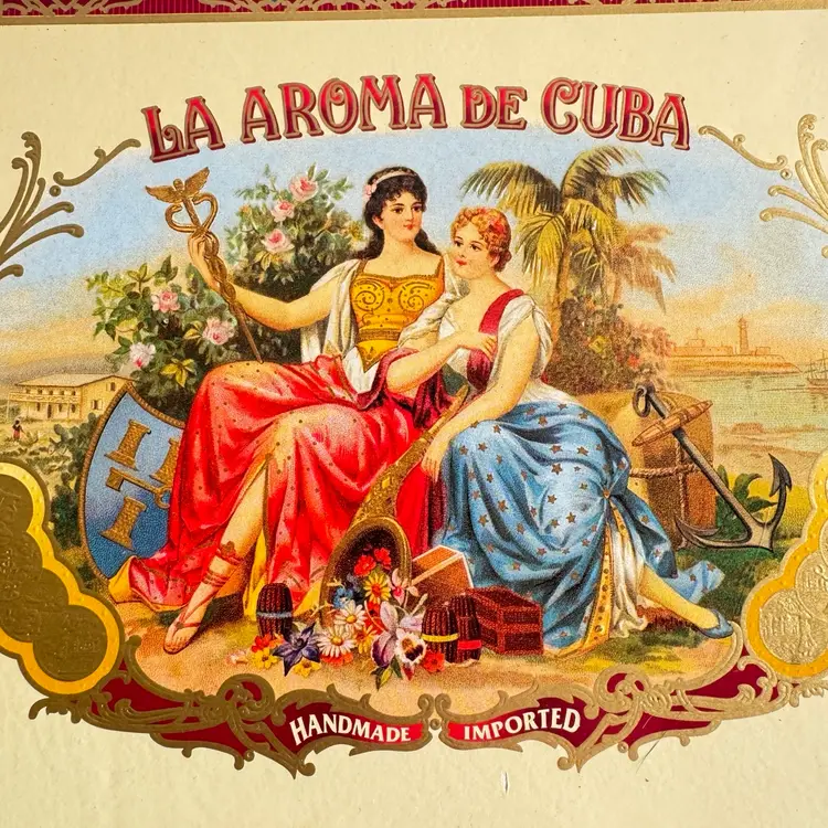 Vintage Colorful Cigar Box Featuring Two Beautiful Women La Aroma De Cuba Monarch