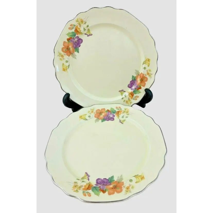 Vintage W.S. George Lido Canarytone Pair of Salad Plates Floral Pattern 7.75"