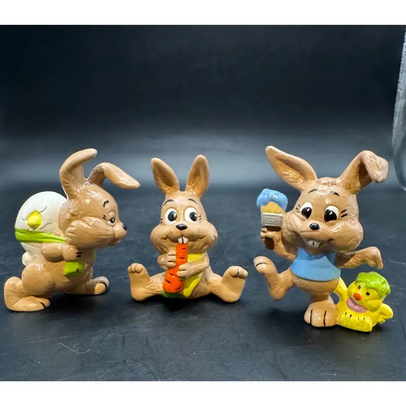 Easter Bunny Rabbits Set Of 3 Ceramic Figurines 2.5”