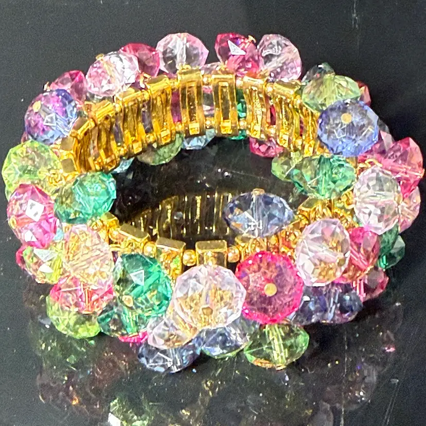 NOS RJ Graziano Plastic Colorful Beads Cha Cha Stretch Bracelet